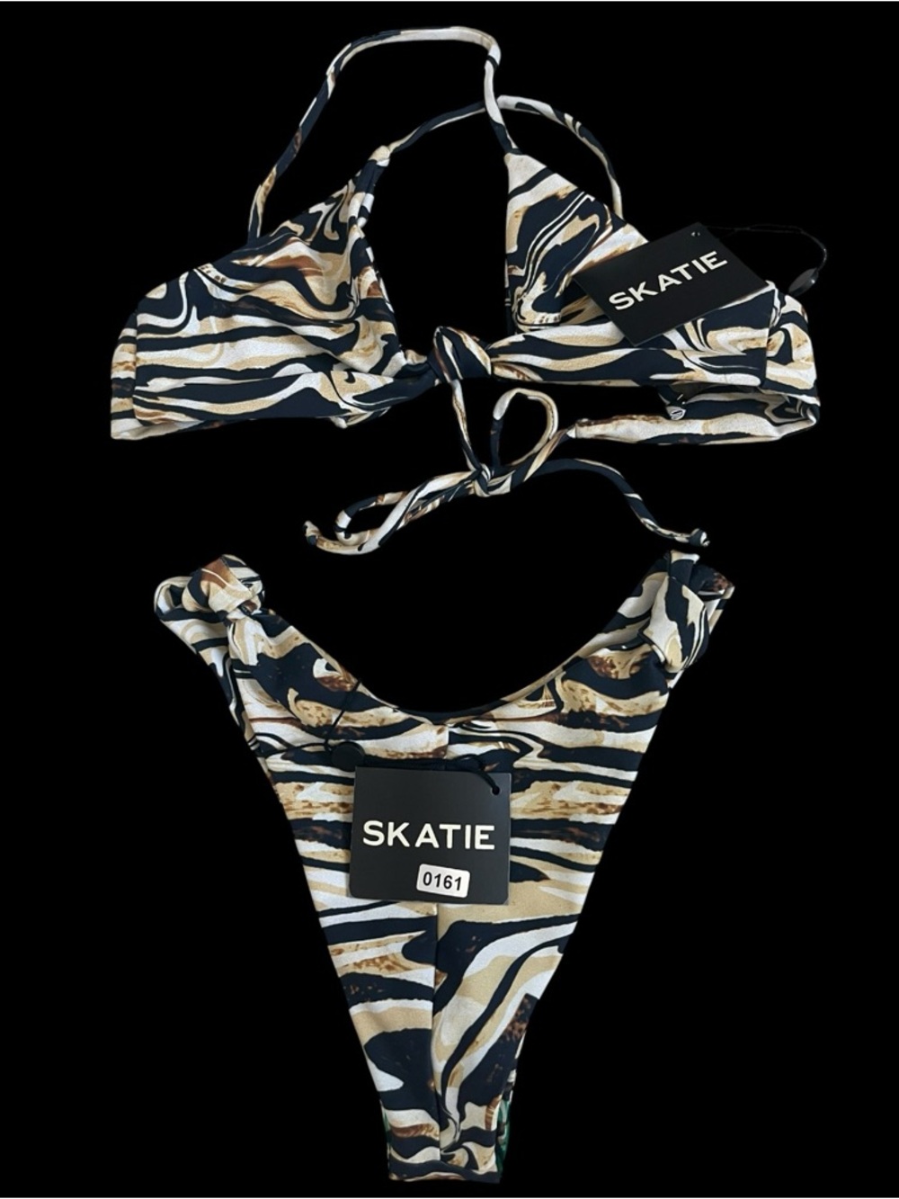 SKATIE NWT Sarah Top & Suzanne Bottom XS Marble Zebra Bikini